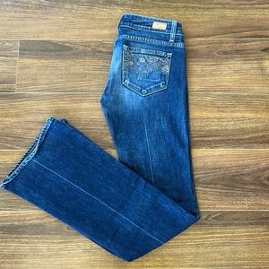 Paige low rise bootcut blue jeans, size 26